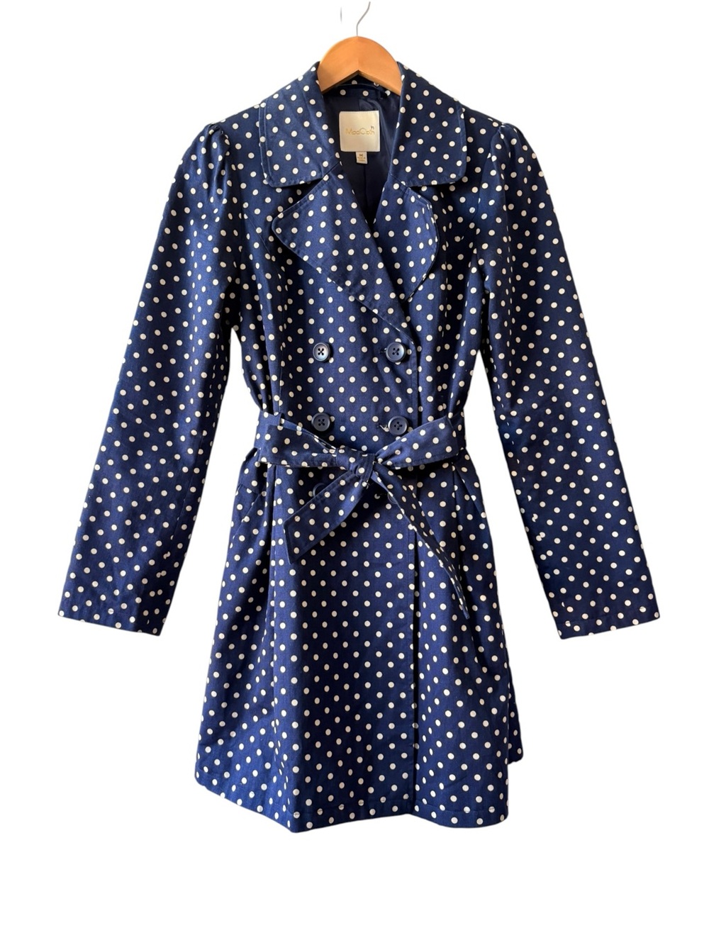 ModCloth Navy Polka Dot Double-Breasted Trench Coat